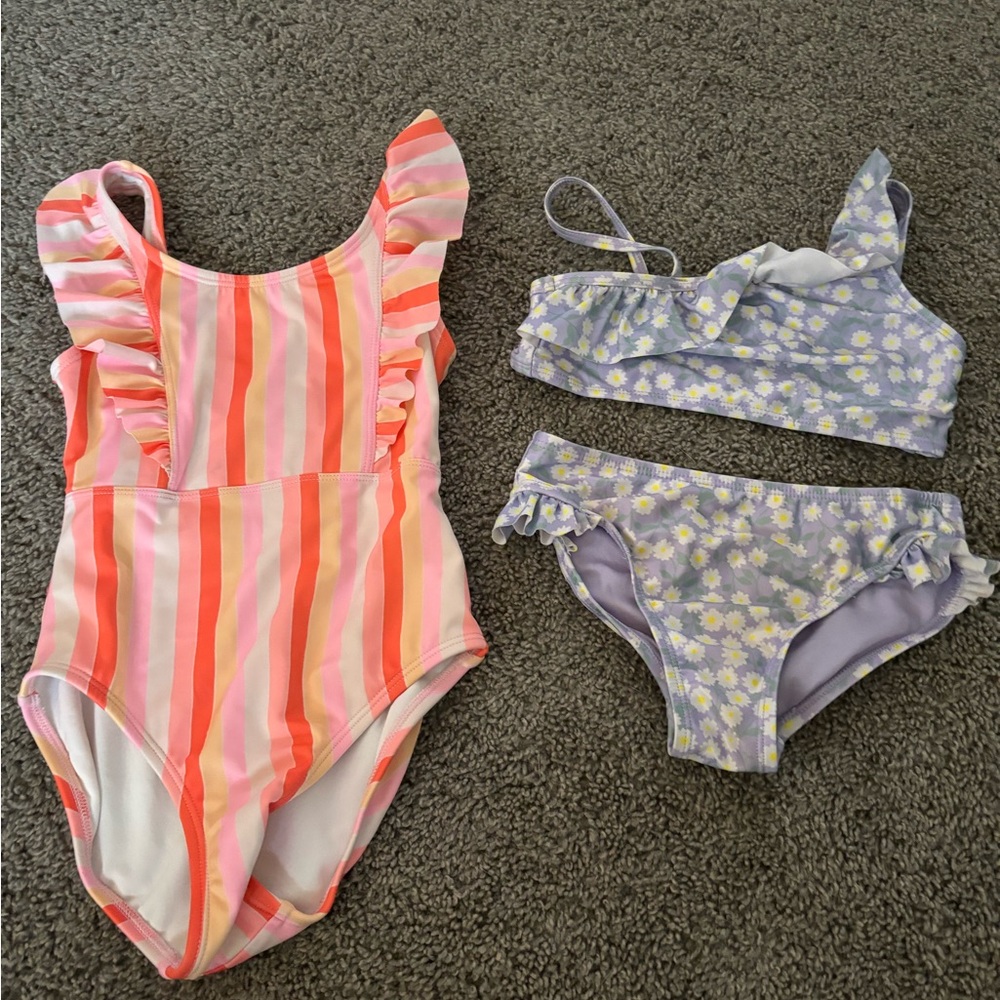 Striped and Floral Kids Swimsuit Set